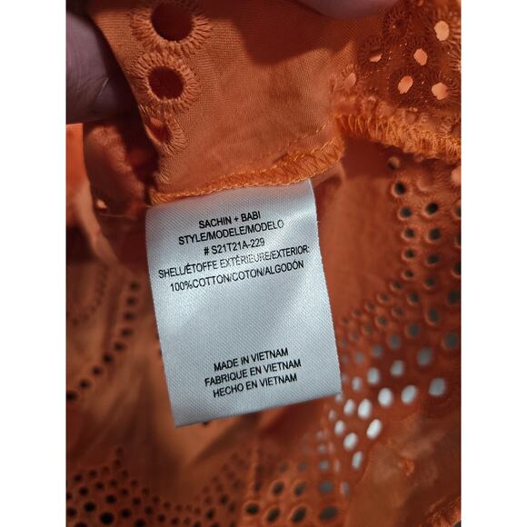 Sachin & Babi x Anthropologie Orange Eyelet Criss-Cross Babydoll Top Shirt Sz XS - Picture 3 of 6